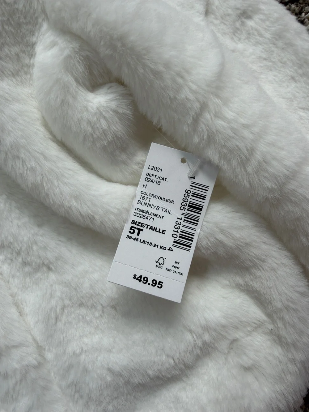 NWT Children's Place girls White Faux Fur Jacket Coat 5T